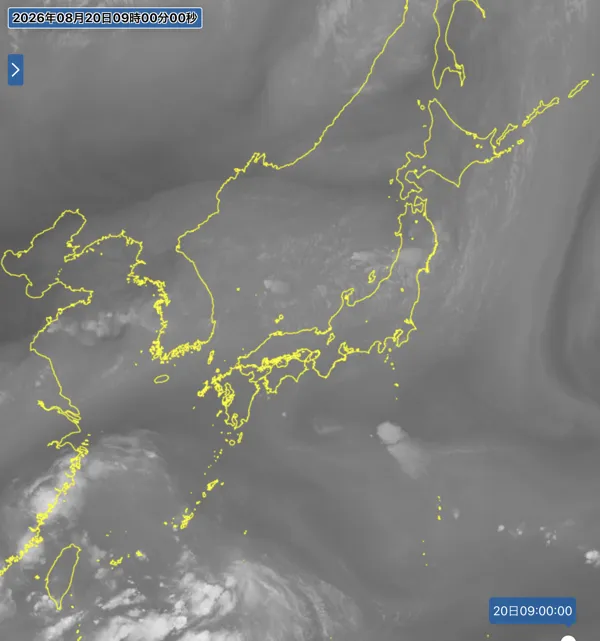 2026年8月20日9時の日本周辺の衛星水蒸気画像