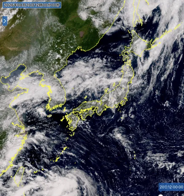 2026年8月20日12時の日本周辺の衛星可視画像