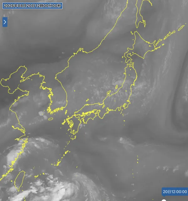 2026年8月20日12時の日本周辺の衛星水蒸気画像