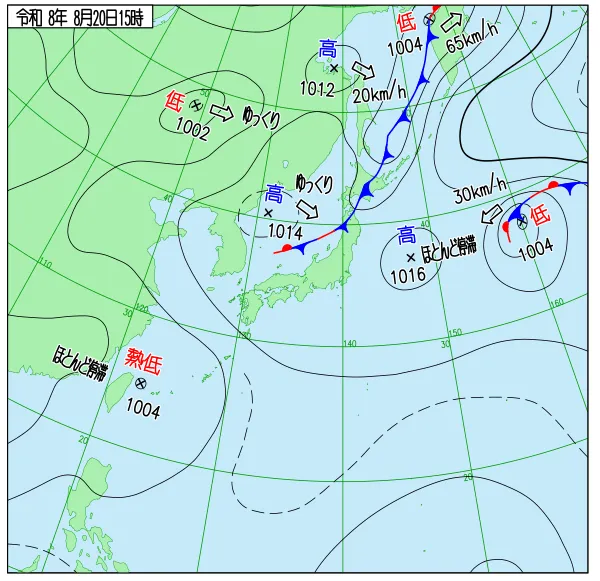 2026年8月20日15時の速報天気図