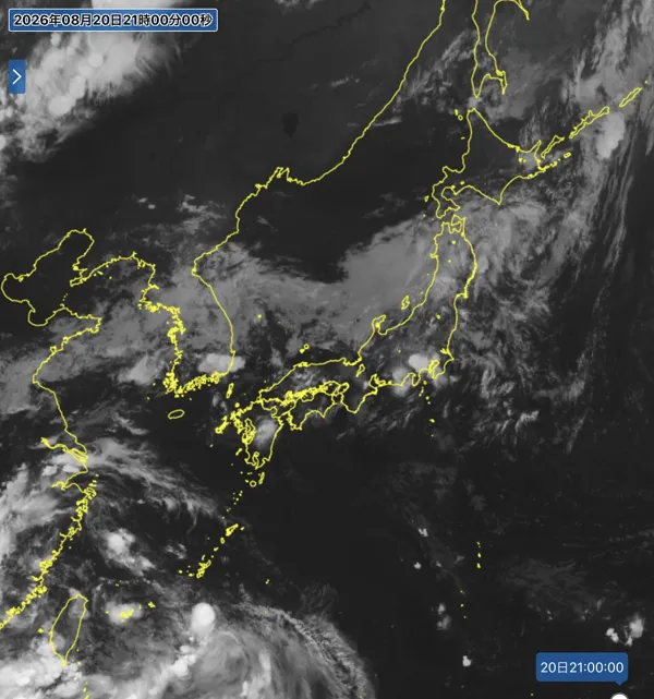 2026年8月20日21時の日本周辺の衛星赤外画像