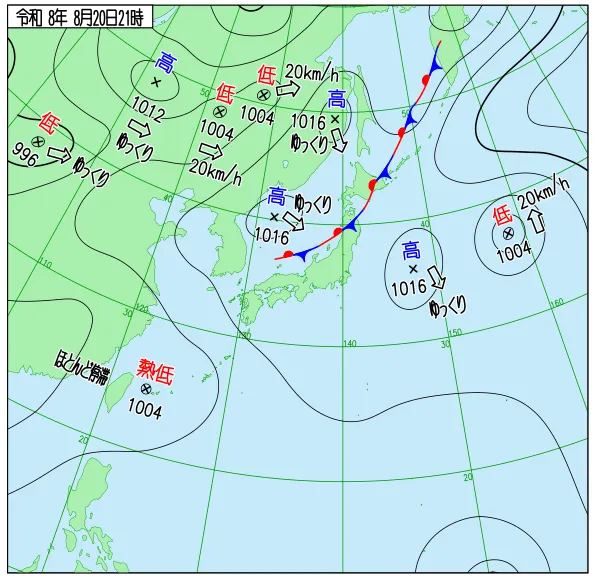 2026年8月20日21時の速報天気図