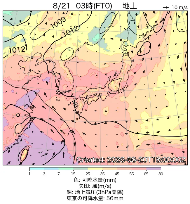 2026年8月21日の日本周辺の地上天気図（3時）