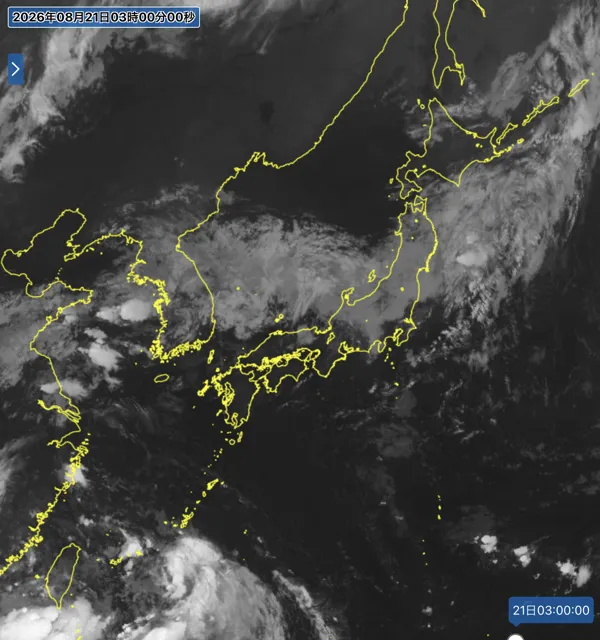 2026年8月21日3時の日本周辺の衛星赤外画像