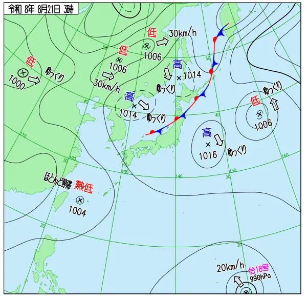 2026年8月21日3時の速報天気図