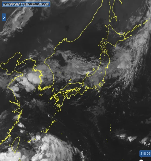 2026年8月21日6時の日本周辺の衛星赤外画像