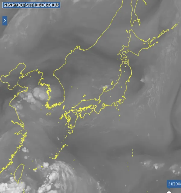 2026年8月21日6時の日本周辺の衛星水蒸気画像
