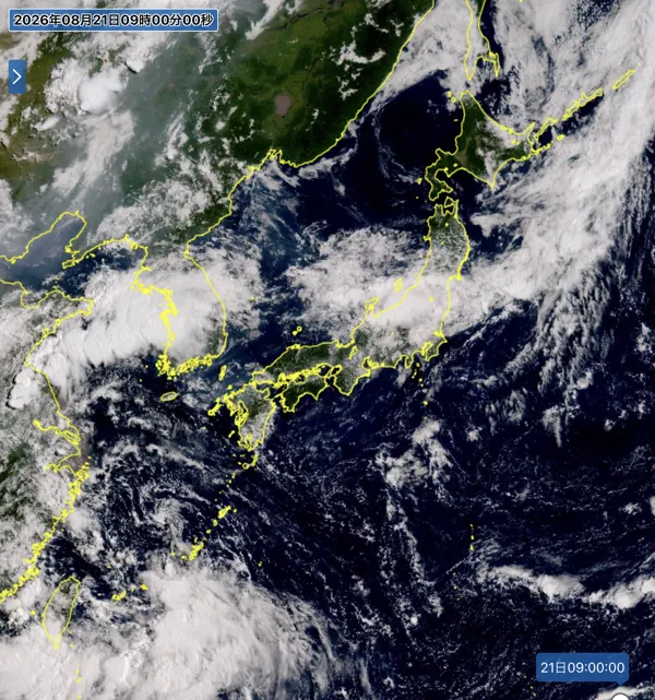 2026年8月21日9時の日本周辺の衛星可視画像