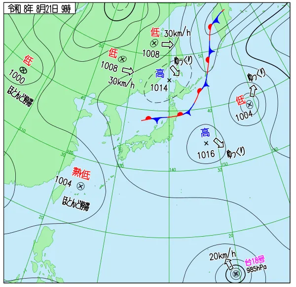 2026年8月21日9時の速報天気図