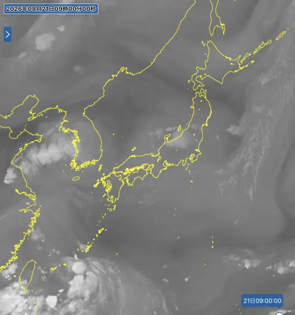 2026年8月21日9時の日本周辺の衛星水蒸気画像