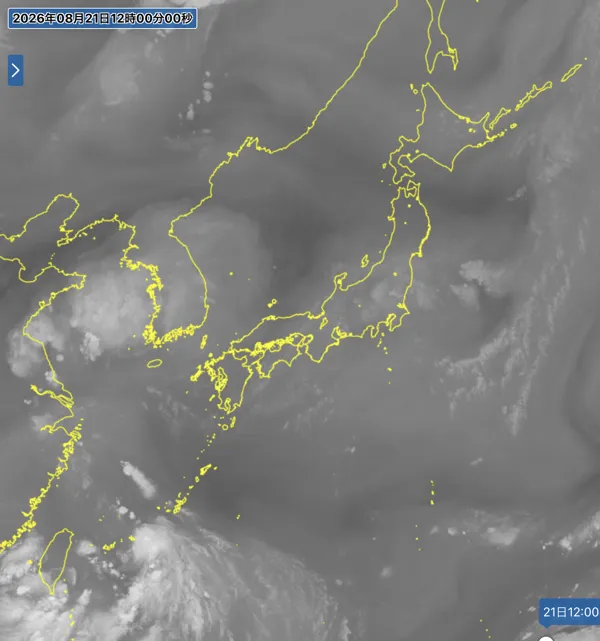 2026年8月21日12時の日本周辺の衛星水蒸気画像