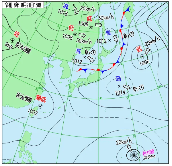 2026年8月21日15時の速報天気図