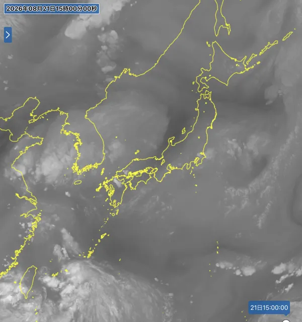 2026年8月21日15時の日本周辺の衛星水蒸気画像