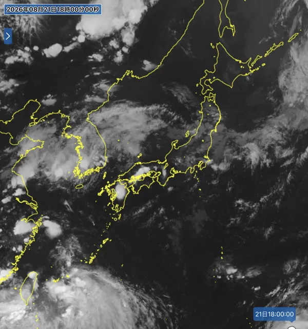 2026年8月21日18時の日本周辺の衛星赤外画像