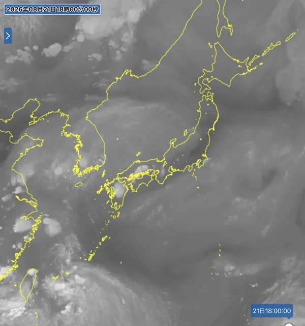 2026年8月21日18時の日本周辺の衛星水蒸気画像