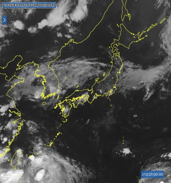 2026年8月21日21時の日本周辺の衛星赤外画像