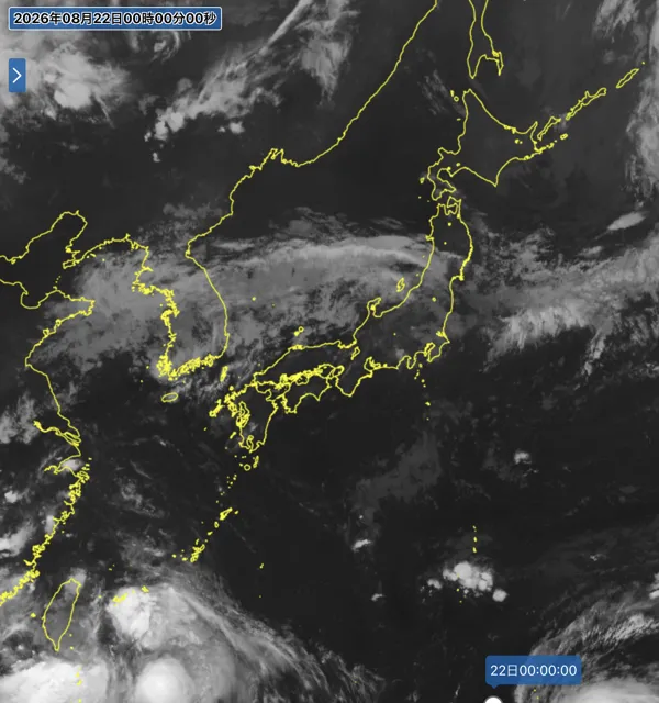 2026年8月21日24時の日本周辺の衛星赤外画像