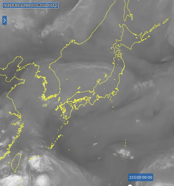 2026年8月21日24時の日本周辺の衛星水蒸気画像