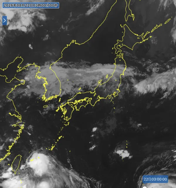 2026年8月22日3時の日本周辺の衛星赤外画像