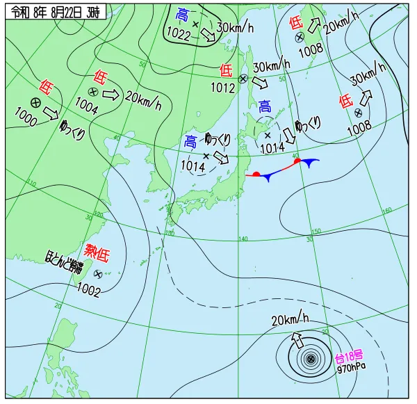 2026年8月22日3時の速報天気図