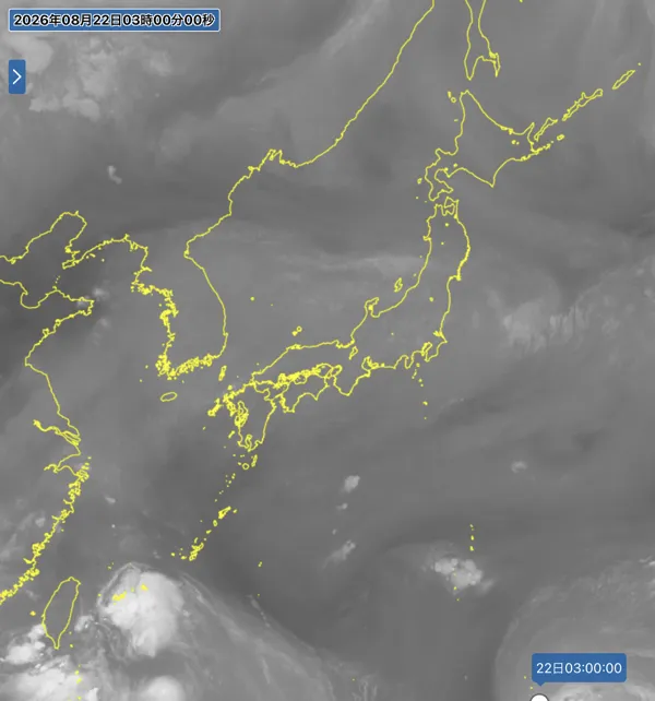 2026年8月22日3時の日本周辺の衛星水蒸気画像
