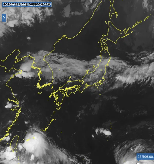 2026年8月22日6時の日本周辺の衛星赤外画像
