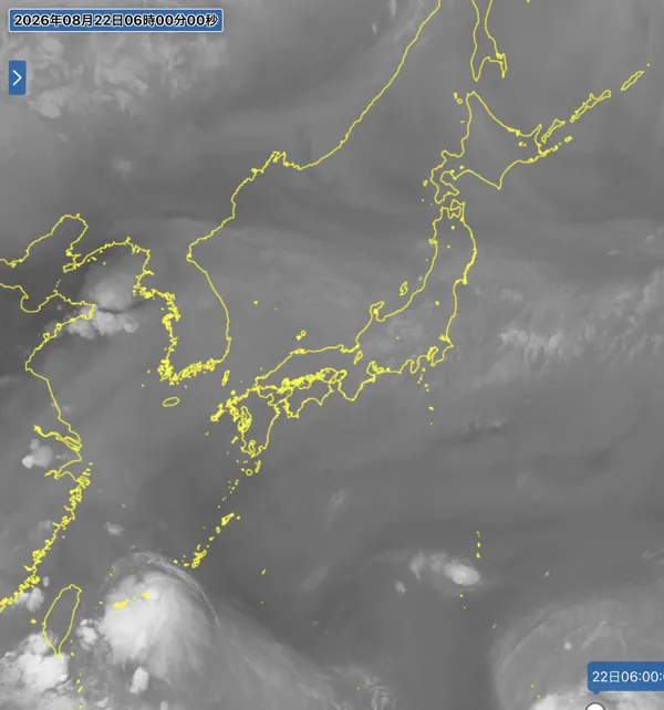 2026年8月22日6時の日本周辺の衛星水蒸気画像
