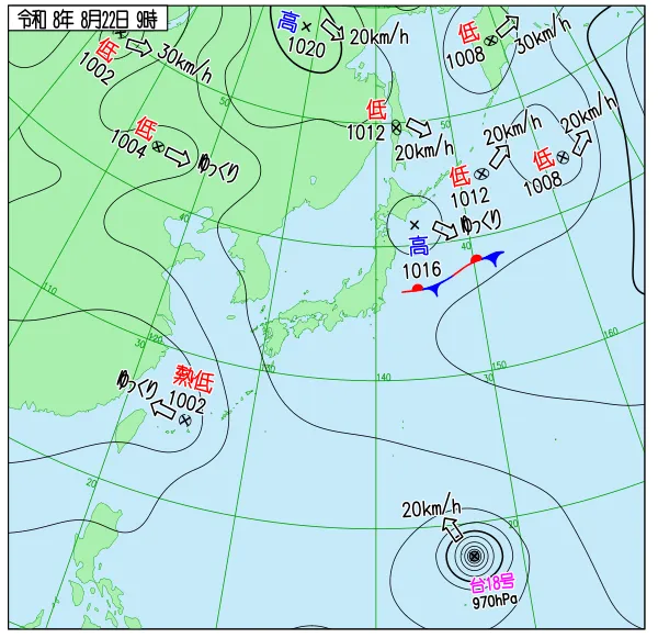2026年8月22日9時の速報天気図
