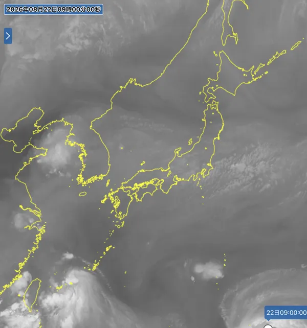 2026年8月22日9時の日本周辺の衛星水蒸気画像