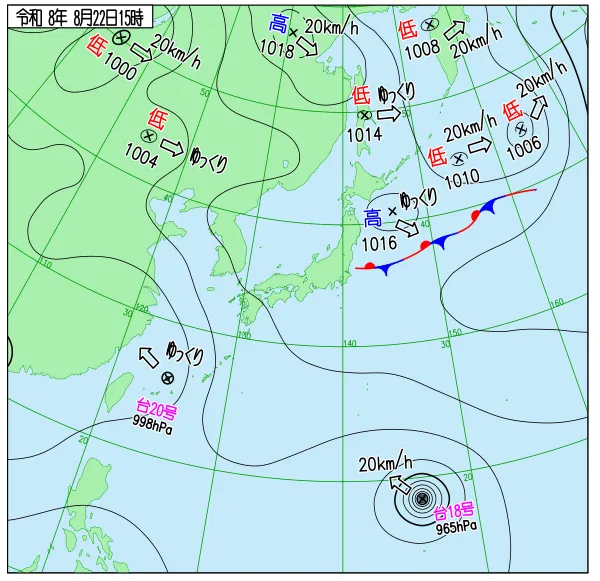 2026年8月22日15時の速報天気図