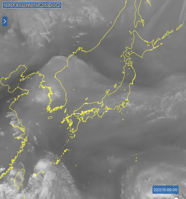 2026年8月22日15時の日本周辺の衛星水蒸気画像