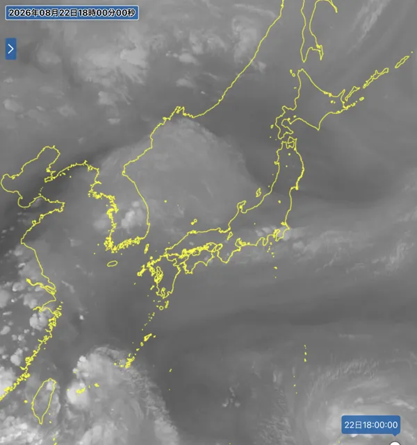 2026年8月22日18時の日本周辺の衛星水蒸気画像