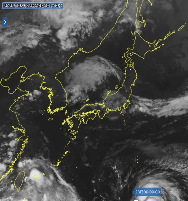2026年8月22日24時の日本周辺の衛星赤外画像