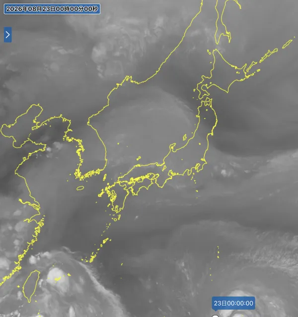 2026年8月22日24時の日本周辺の衛星水蒸気画像