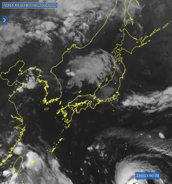 2026年8月23日3時の日本周辺の衛星赤外画像