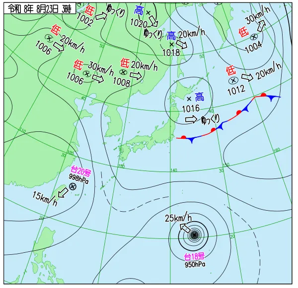 2026年8月23日3時の速報天気図