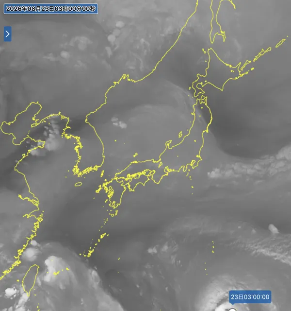 2026年8月23日3時の日本周辺の衛星水蒸気画像