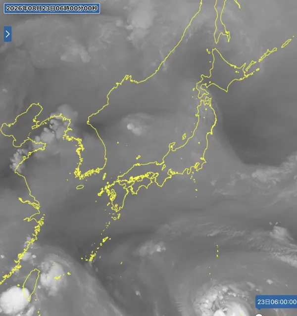 2026年8月23日6時の日本周辺の衛星水蒸気画像