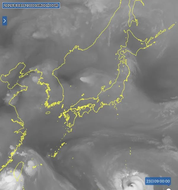 2026年8月23日9時の日本周辺の衛星水蒸気画像
