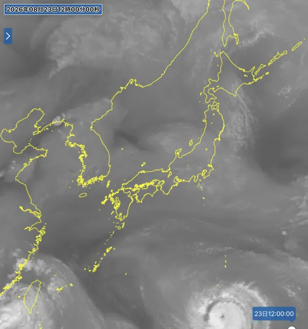 2026年8月23日12時の日本周辺の衛星水蒸気画像