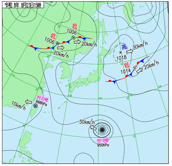 2026年8月23日15時の速報天気図
