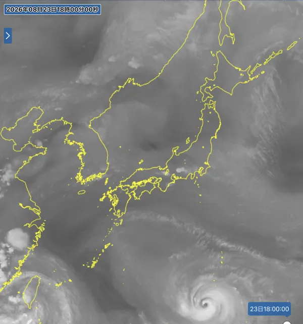 2026年8月23日18時の日本周辺の衛星水蒸気画像