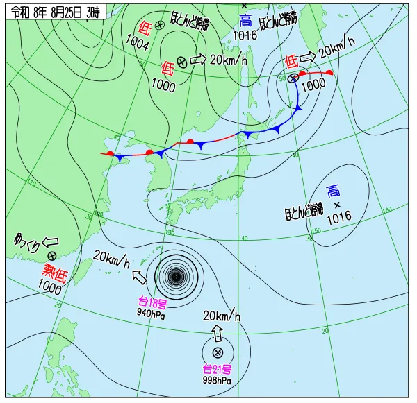 2026年8月25日3時の速報天気図