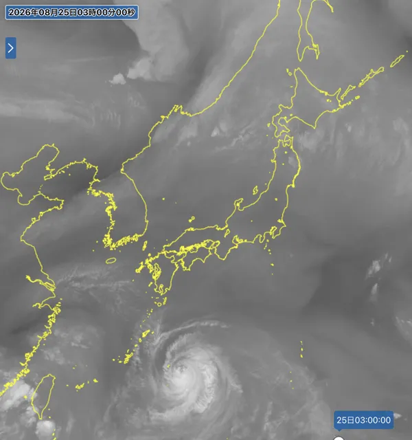 2026年8月25日3時の日本周辺の衛星水蒸気画像