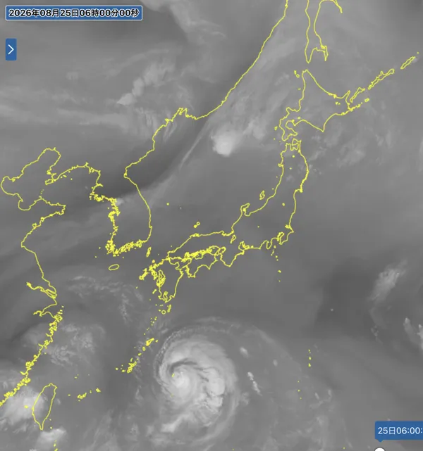 2026年8月25日6時の日本周辺の衛星水蒸気画像