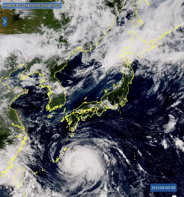 2026年8月25日9時の日本周辺の衛星可視画像