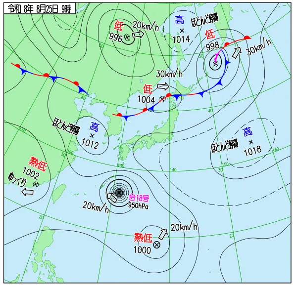 2026年8月25日9時の速報天気図