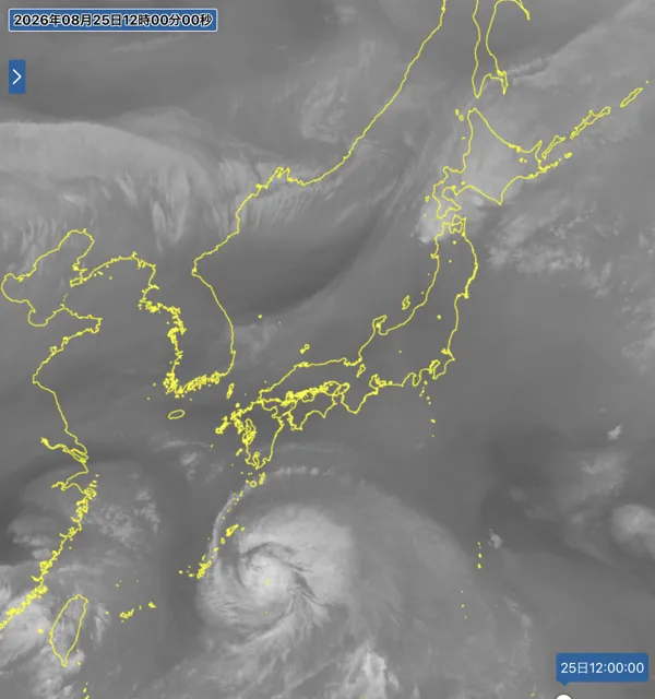 2026年8月25日12時の日本周辺の衛星水蒸気画像