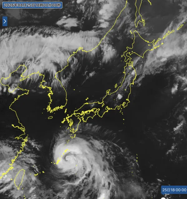 2026年8月25日18時の日本周辺の衛星赤外画像