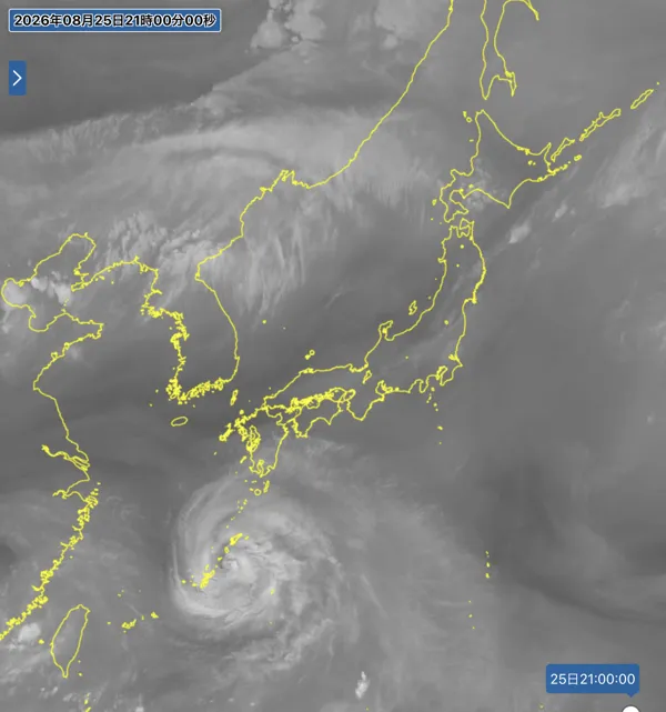 2026年8月25日21時の日本周辺の衛星水蒸気画像